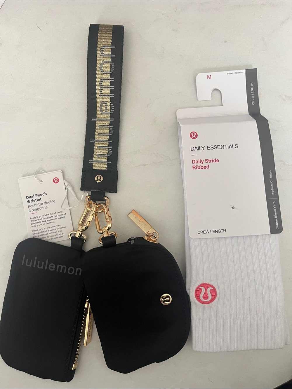 Lululemon dual pouch wristlet keychain and socks bundle daily stride ribbed crew